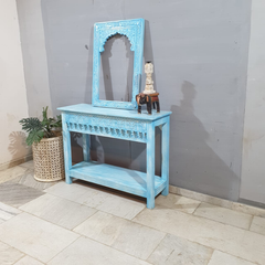 Handmade Indian Furniture Solid Hard Wood Carved Oriental Style Console table Light Blue 120x40x90Cm