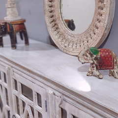 Indian Furniture Handmade Solid Wood Sideboard White Rustic Carved Jali Doors 150x45x90Cm