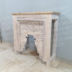 Sukhvinder Hand Carved Mango Wood Console Table Whitewash