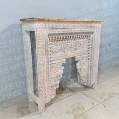 Sukhvinder Hand Carved Mango Wood Console Table Whitewash