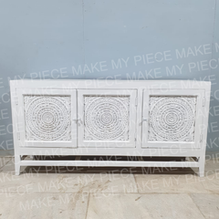 JANE Indian Hand Carved Solid Wood 3 door Sideboard White