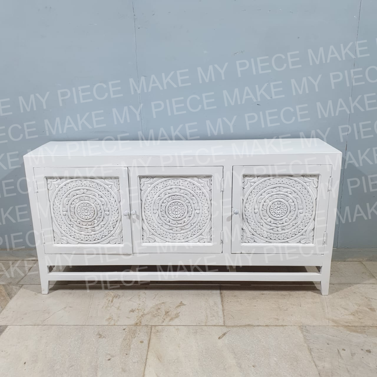 JANE Indian Hand Carved Solid Wood 3 door Sideboard White