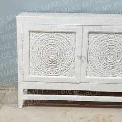 JANE Indian Hand Carved Solid Wood 3 door Sideboard White