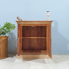 Handmade Indian Furniture Solid Hard Wood Carved 2 Doors Cabinet Multicolor 90x40x90Cm