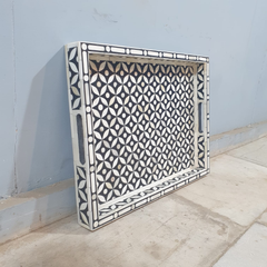 Bone Inlay Indian Homeware Serving Tray in Black Geometric Pattern