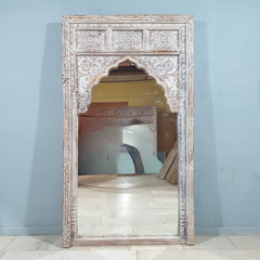 Handmade Indian Furniture Solid Mango Wood Large Arch Mirror Frame Rustic White 120x200Cm (Copy)