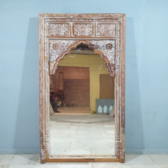 Handmade Indian Furniture Solid Mango Wood Large Arch Mirror Frame Rustic White 120x200Cm