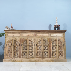 Handmade Indian Furniture Solid Hard Wood Carved 8Doors and 4 Drawers Sideboard Walnut 200x40x100Cm