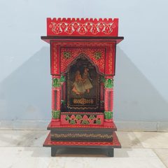 Handmade Indian Furniture Solid Hard Wood Carved Wall Mehrab Shelving Mughal Painting 85x45Cm