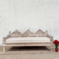 Handmade Indian Furniture Solid Hard Wood Rustic White 3 Seater Daybed Sofa 200x100x85Cm