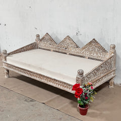 Handmade Indian Furniture Solid Hard Wood Rustic White 3 Seater Daybed Sofa 200x100x85Cm