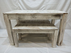 NIRVANA Reclaimed Boat Wood Small Dining Bench Setting WHITE 120x75cm