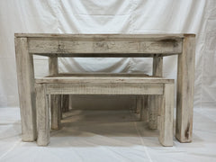 NIRVANA Reclaimed Boat Wood Small Dining Bench Setting WHITE 120x75cm