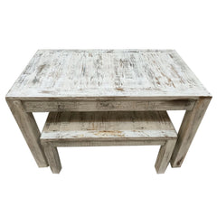 NIRVANA Reclaimed Boat Wood Small Dining Bench Setting WHITE 120x75cm