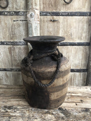 Nepalese Solid Wood Oil Pot With Rope Natural Sizer XL