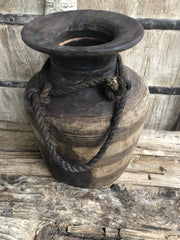 Nepalese Solid Wood Oil Pot With Rope Natural Sizer XL