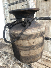 Nepalese Solid Wood Oil Pot With Rope Natural Sizer XL