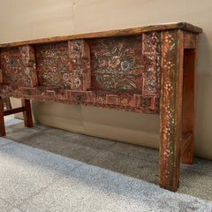 Antique Indian Hand Carved Solid Hard Wood Console Table in Floral Pattern In Orange 175x40x85Cm