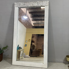 Handcrafted Indian Furniture Carved Solid Hard Wood Mirror Frame in White 120x5x220Cm