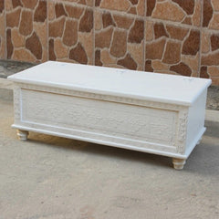 Hand Carved Floral Blanket Box White B