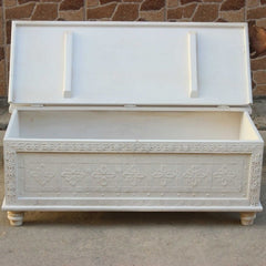 Hand Carved Floral Blanket Box White B