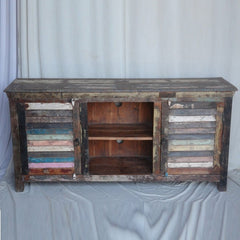 SALVAGE Shutter Reclaimed Wood Tv Unit Multicolour 155x40x75cm