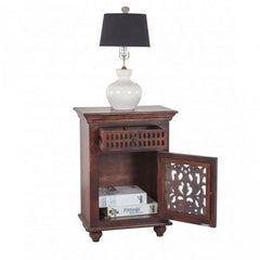 Jali Carved Wooden French Bedside Brown