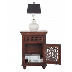 Jali Carved Wooden French Bedside Brown