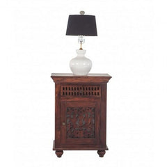 Jali Carved Wooden French Bedside Brown