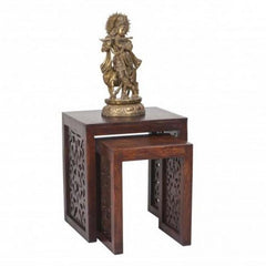 Jali Carved wooden Lamp Side Table