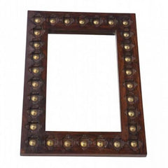 Mogra Brass Work Indian Antique Style Solid Wood Wall Mirror Frame 90x65cm