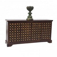 Mogra Brass Work Indian Antique Style Walnut Sideboard Buffet 160x40x85cm