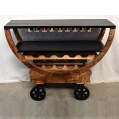 Industrial Wood Metal Wine Rack on Wheels