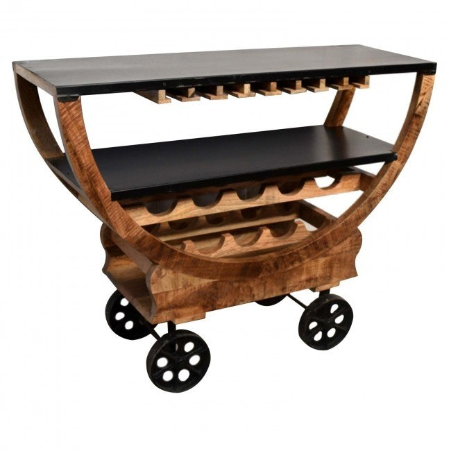 Industrial Wood Metal Wine Rack on Wheels