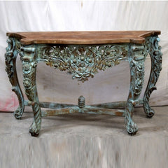 Hand Carved Console Table Blue Natural Top