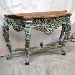 Hand Carved Console Table Blue Natural Top