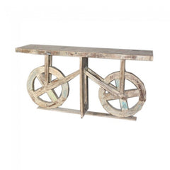 Contemporary Shabby Chic Timber Unique Wheel Design Hall Table