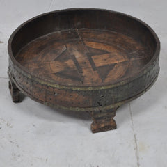 Tribal Grinder Round Coffee Table Antique