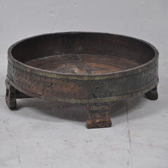 Tribal Grinder Round Coffee Table Antique