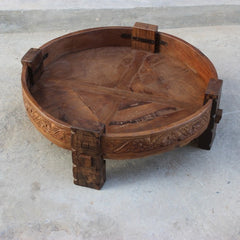 Tribal Grinder Round Coffee Table Antique