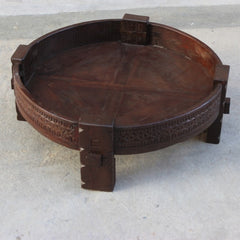 Hand Carved Tribal Grinder Round Coffee Table Honey