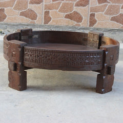 Tribal Grinder Round Coffee Table Dark Brown