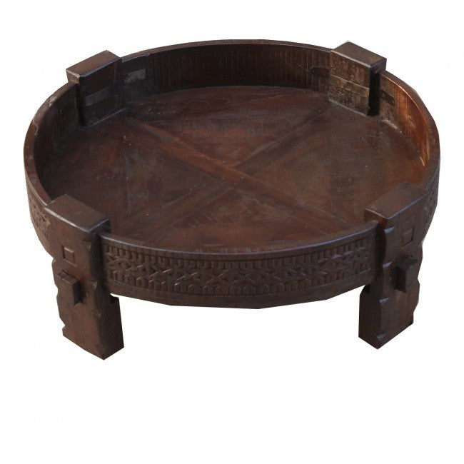 Tribal Grinder Round Coffee Table Dark Brown