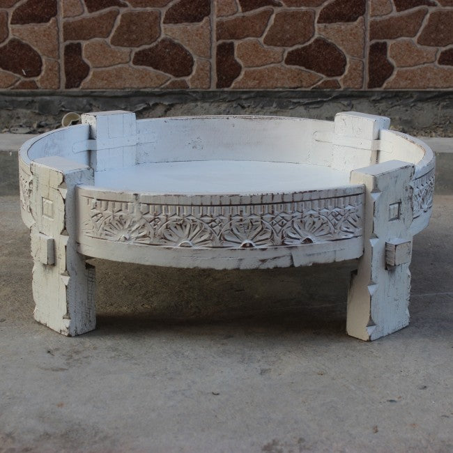 Tribal Grinder Round Coffee Table White