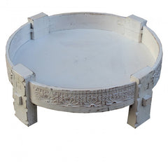 Tribal Grinder Round Coffee Table White