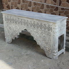 Mehrab Carved Console Table whitewash grey tone