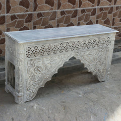 Mehrab Carved Console Table whitewash grey tone