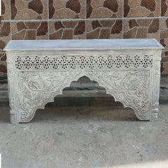 Mehrab Carved Console Table whitewash grey tone