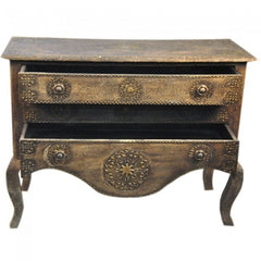 Painted Antiqued Brass work Indian Baroque Golden Dresser Chest of Drawers