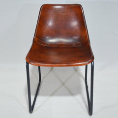 Aged Leather Metal Iron Dining Bar Chair